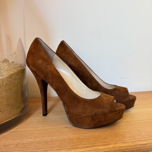 Enzo Angiolini “Sully” Brown Suede Peep Toe Heels Size 6 — New - Picture 3 of 7